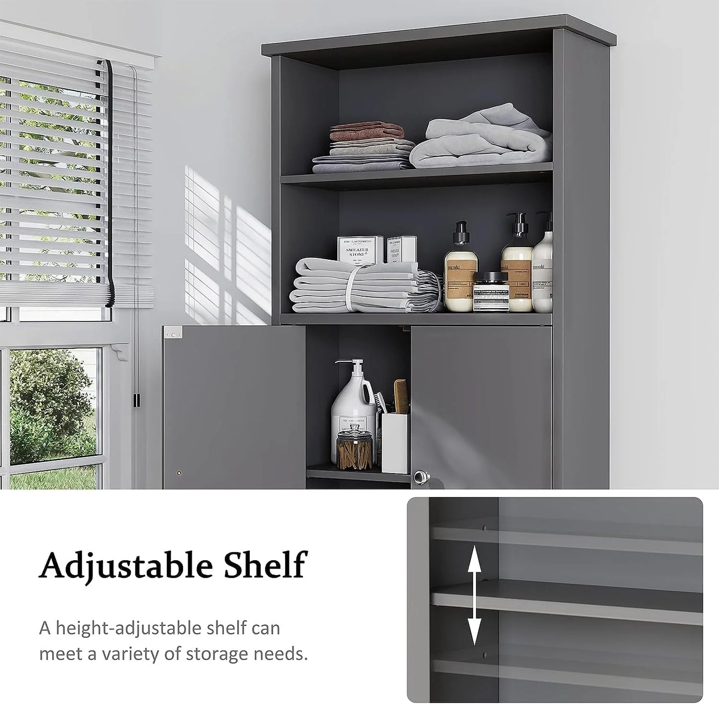Sobaniilo Over The Toilet Storage Cabinet for Bathroom, Storage Organizer Over Toilet, Space Saver W/Adjustable Shelf & Open Storage Shelf, 75in, White