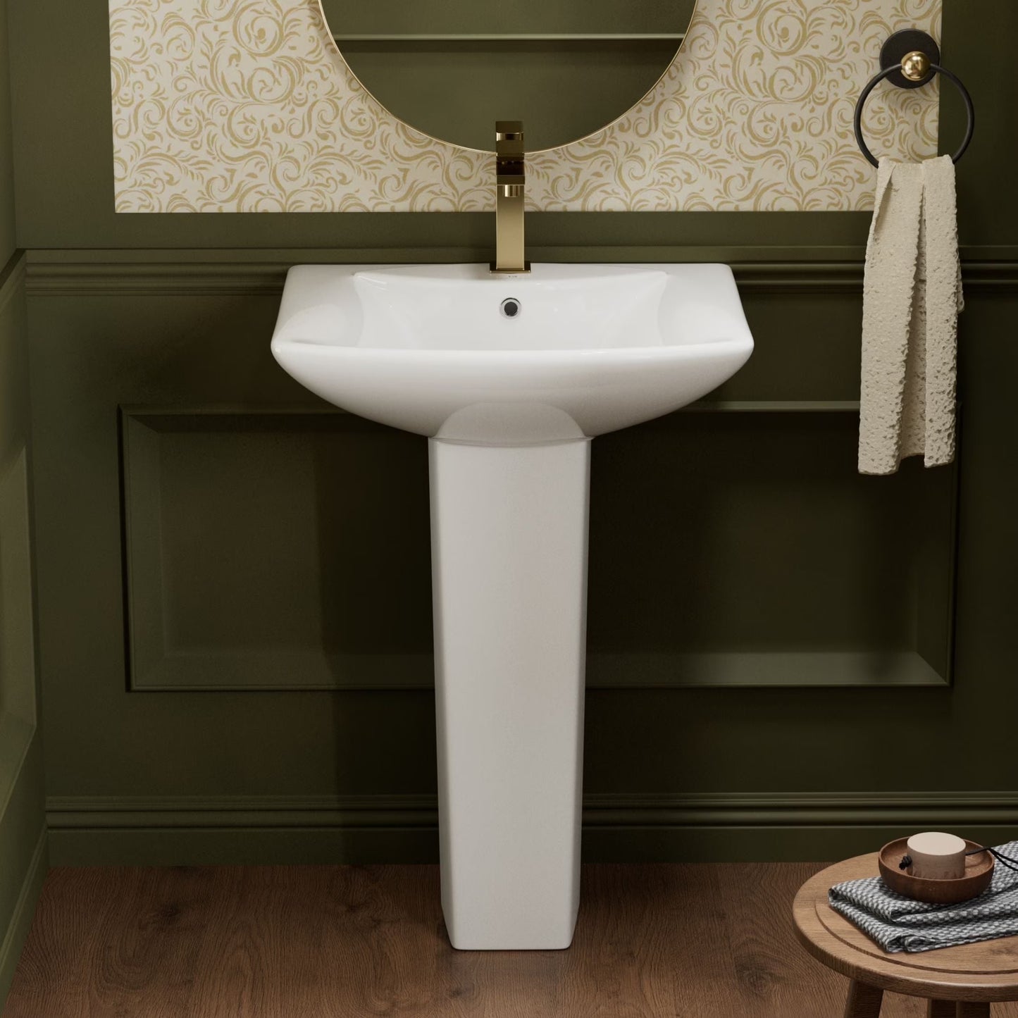 Los Flexi 20" x 17" Glossy White Pedestal Sink for Small Bathrooms with Overflow and Single Faucet Hole