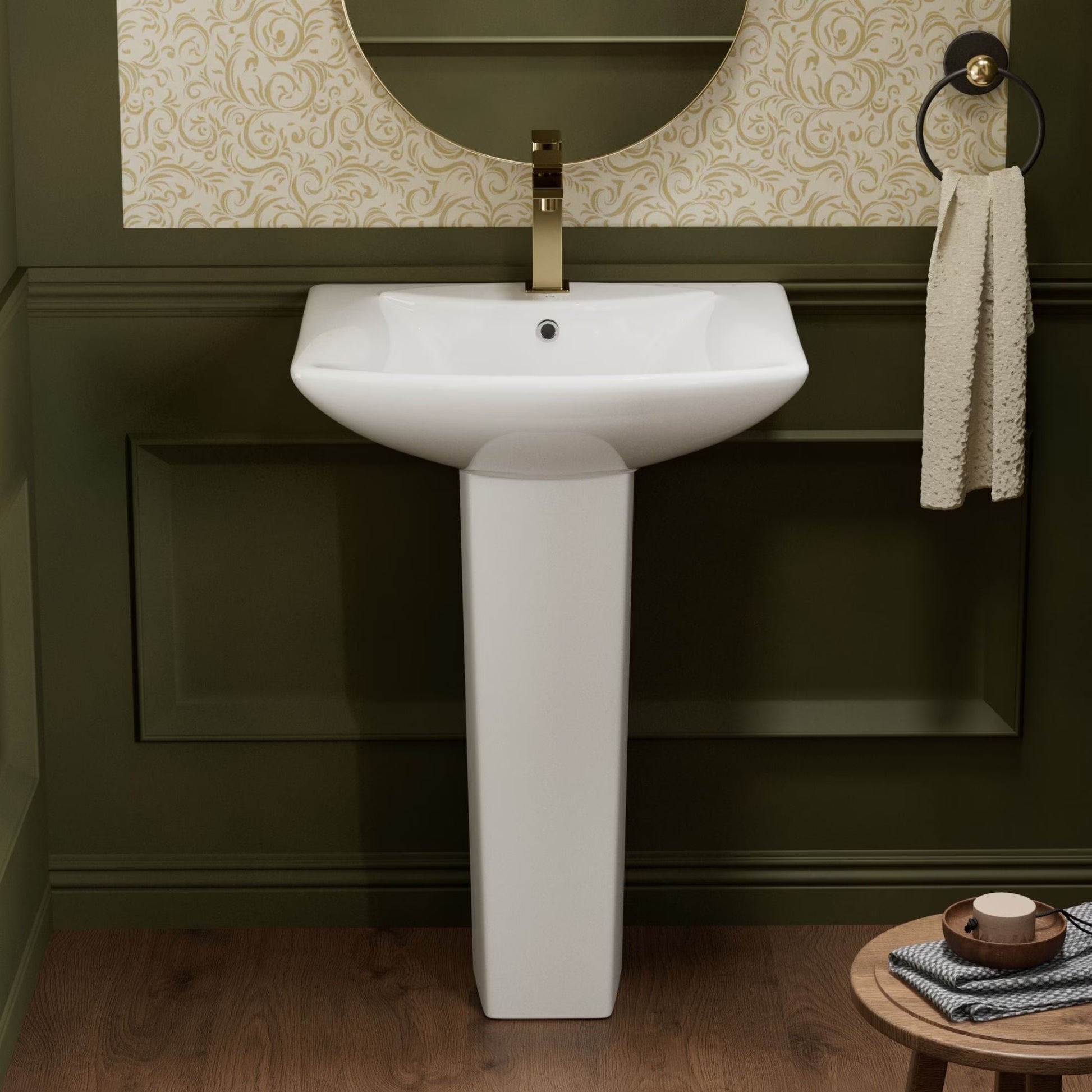 Los Flexi 20" x 17" Glossy White Pedestal Sink for Small Bathrooms with Overflow and Single Faucet Hole