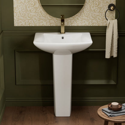 Los Flexi 20" x 17" Glossy White Pedestal Sink for Small Bathrooms with Overflow and Single Faucet Hole