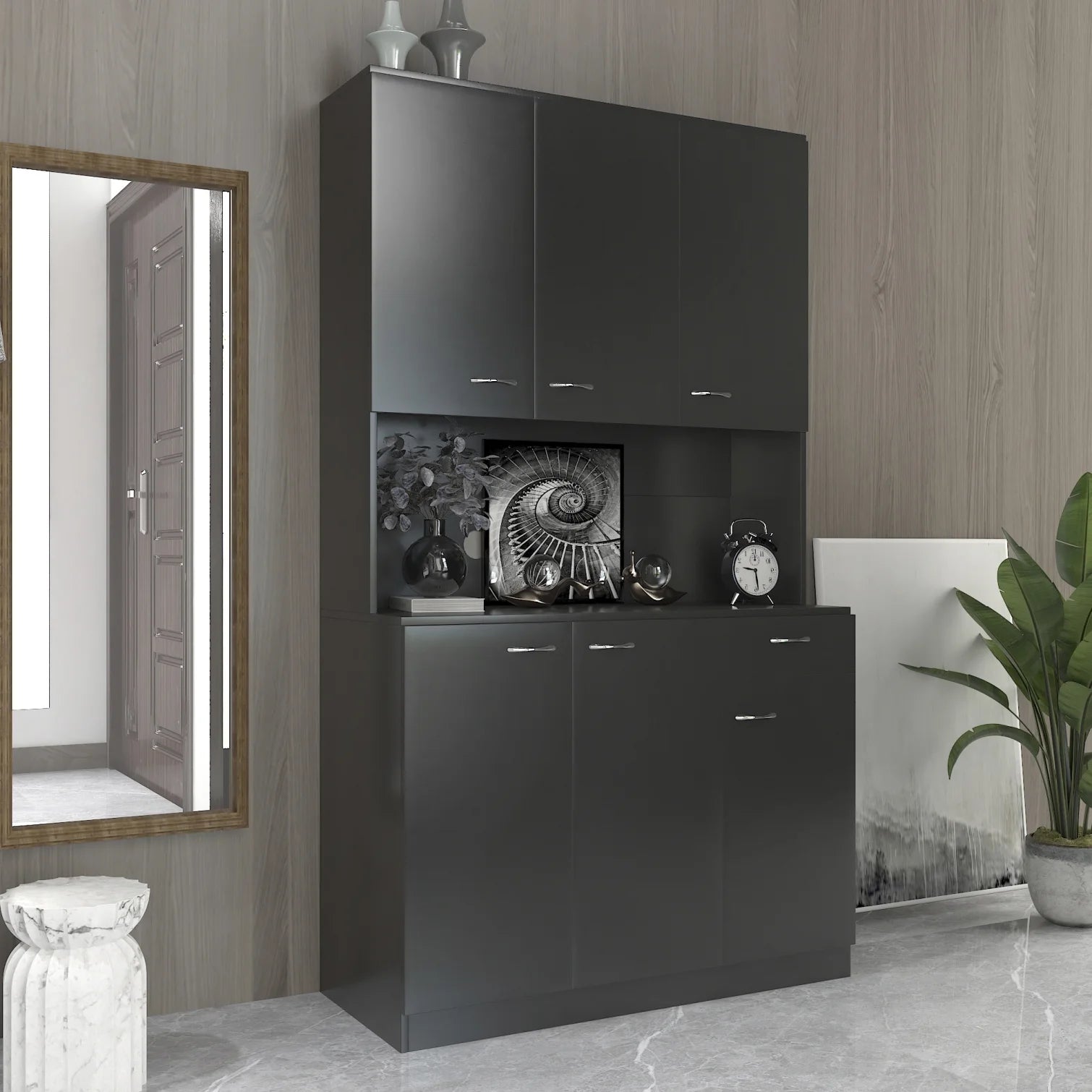 70.87" Tall Wardrobe & Kitchen Cabinet, Freestanding Storage Cabinets with 6 Doors, 1 Open Shelves and 1 Drawer, Versatile Floor Buffet Hutch Cupboard for Bedroom Bathroom Kitchen, Oak