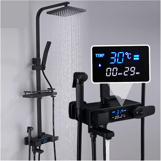 Rainfall Shower System Thermostatic Digital Display Shower Faucet Set Shower Mxer Crane Shower Bath Faucet Bathtub Shower Mixer Taps Bidet Faucet Durability and Dependability (Color : 3 Ways A-Chrome