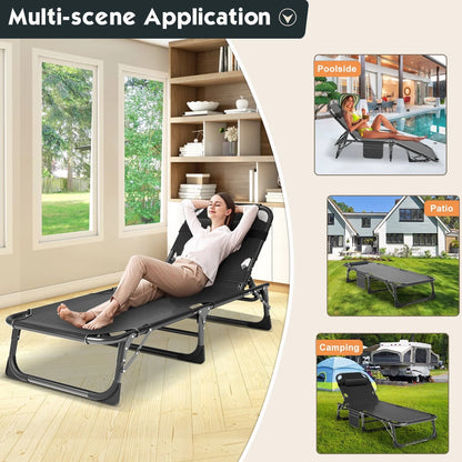 MOPHOTO Adult Camping Cot Adjustable 4-Position Folding Cot, Portable Heavy Duty Sleeping Bed, Outdoor Patio Folding Lounge Chair for Sunbathing