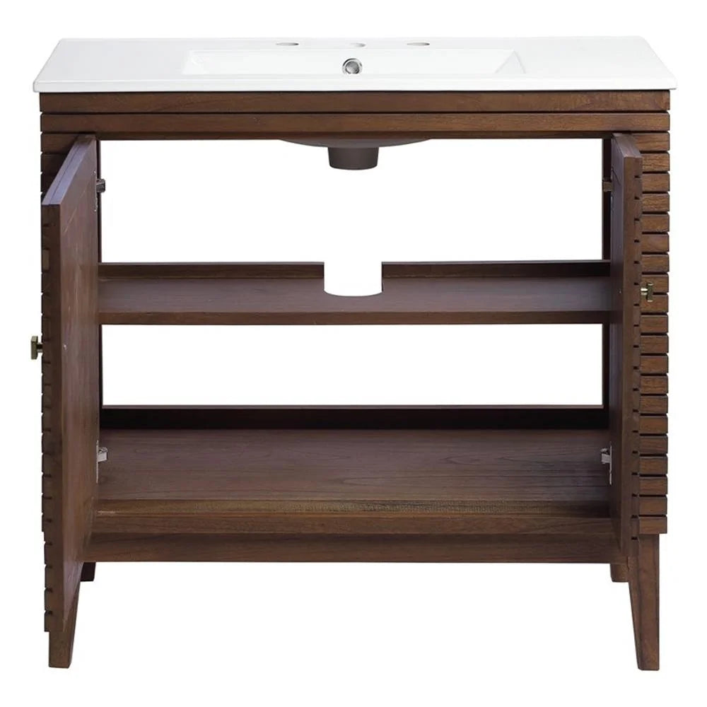 Modway Ledger 36" Bathroom Vanity in Walnut White