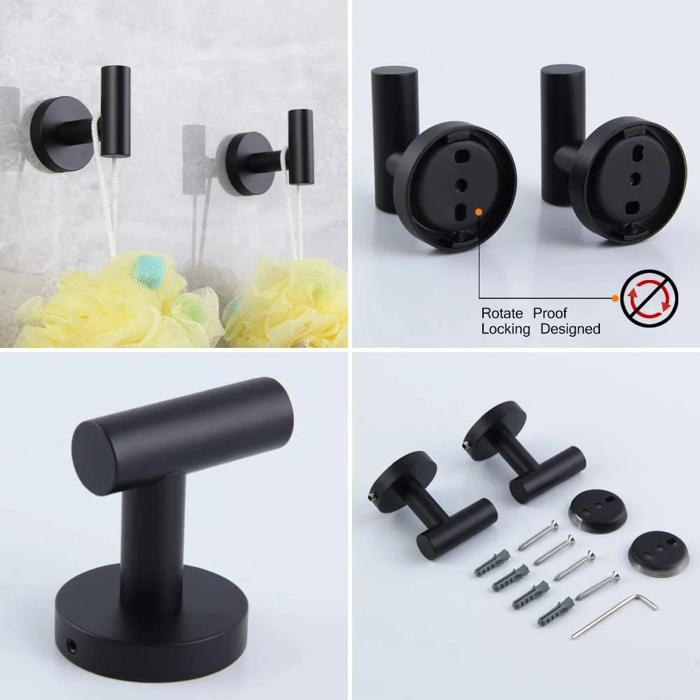 Matte Black Bathroom Accessories Kit 5-Pieces Bathroom Hardware Set Wall Mounted - Includes 24" Double Towel Bar, 12" Hand Towel Bar, Toilet Paper Holder, 2X Robe Towel Hooks …