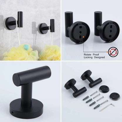 Matte Black Bathroom Accessories Kit 5-Pieces Bathroom Hardware Set Wall Mounted - Includes 24" Double Towel Bar, 12" Hand Towel Bar, Toilet Paper Holder, 2X Robe Towel Hooks …