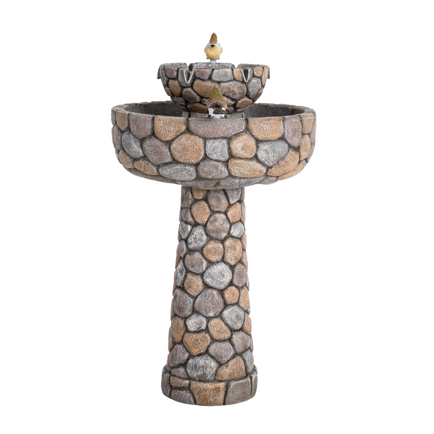 Glitzhome 24.5" Outdoor 2 Tier Stone-Like Water Fountain Bird Bath for Garden Patio Decor