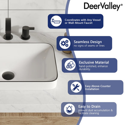 DV-1V0235 DeerValley Ally 19'' x 12'' Drop-In Bathroom Sink Semi-Recessed Vessel Sink Rectangular Above Counter Basin