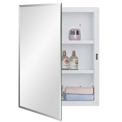 Black Plastic Bathroom Medicine Mirror Cabinet Beveled Edge, 16 x 20 inch, Surface and Recessed Mount