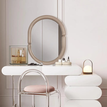 H-A Oval Solid Wood Vanity Mirror Bagel Shaped Wall Mounted Mirror High-end for Bedroom Bathroom Wall Decor