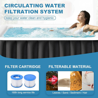 73 inch Outdoor Inflatable Hot Tub with 130 Bubble Air Jets, 4-6 Person Square Portable Hottub Spa with LED Control Panel, Blow Up Spa Bathtub with 2 Filter, Temperature up to 104��F