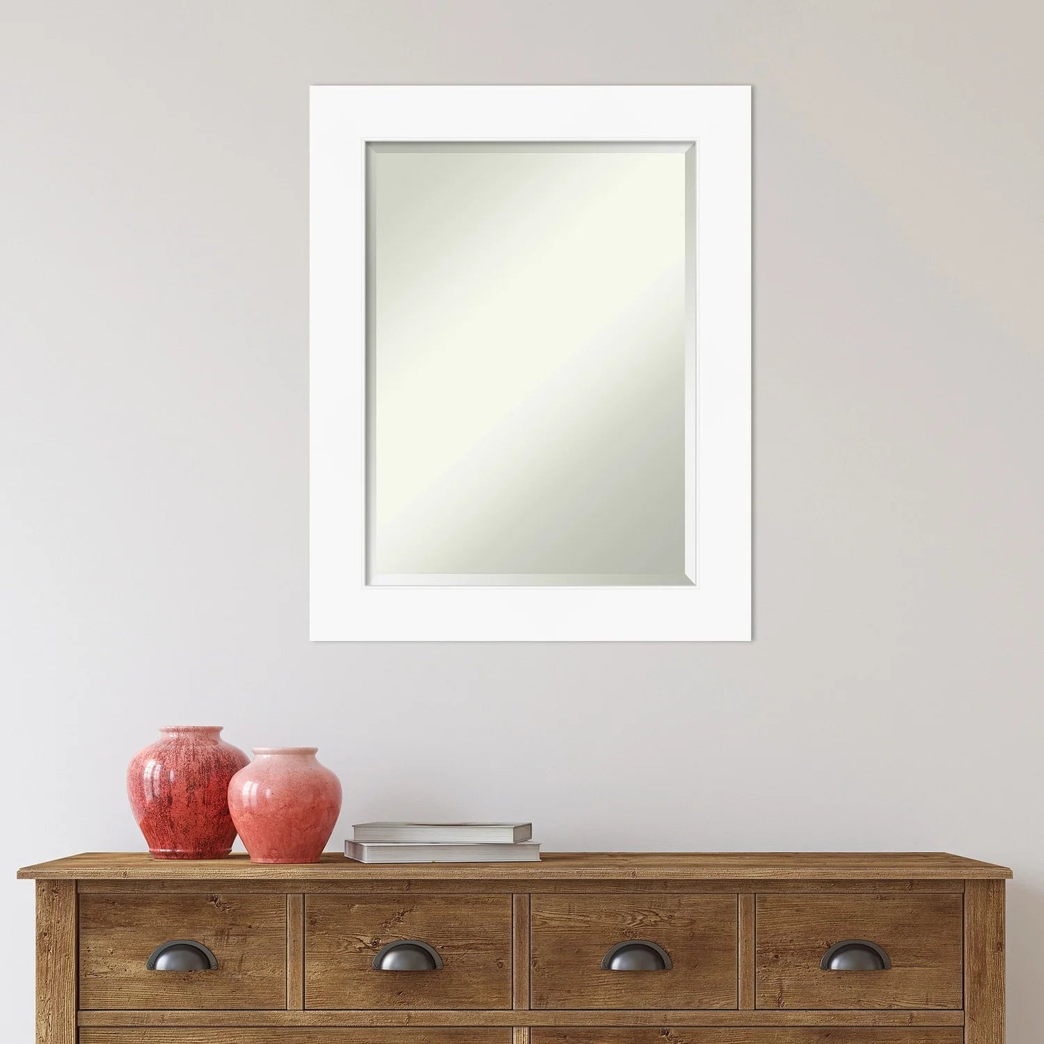 Amanti Art Beveled Bathroom Wall Mirror - Cabinet White Frame Outer Size: 23 x 29 in