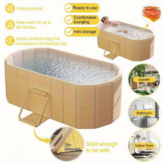 Foldable Portable Hot Tub - Large Collapsible Spa with Non-Slip Mat, 5 Bath Bags & Drain Pipe - Perfect for Adults & Families