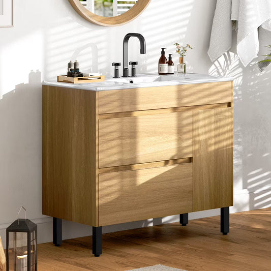 Uforic 36 " Bathroom Vanity with Undermount Sink, Free Standing Bathroom Storage Cabinet with 2 Drawers, Oak