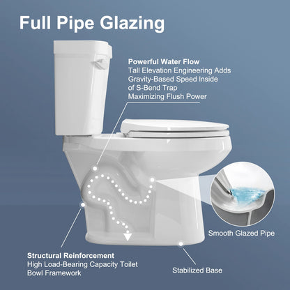 HOROW HWTT-E01S 1.28 GPF Elongated Ceramic Bathroom Toilet, Chair Height Floor Mounted Two-Piece