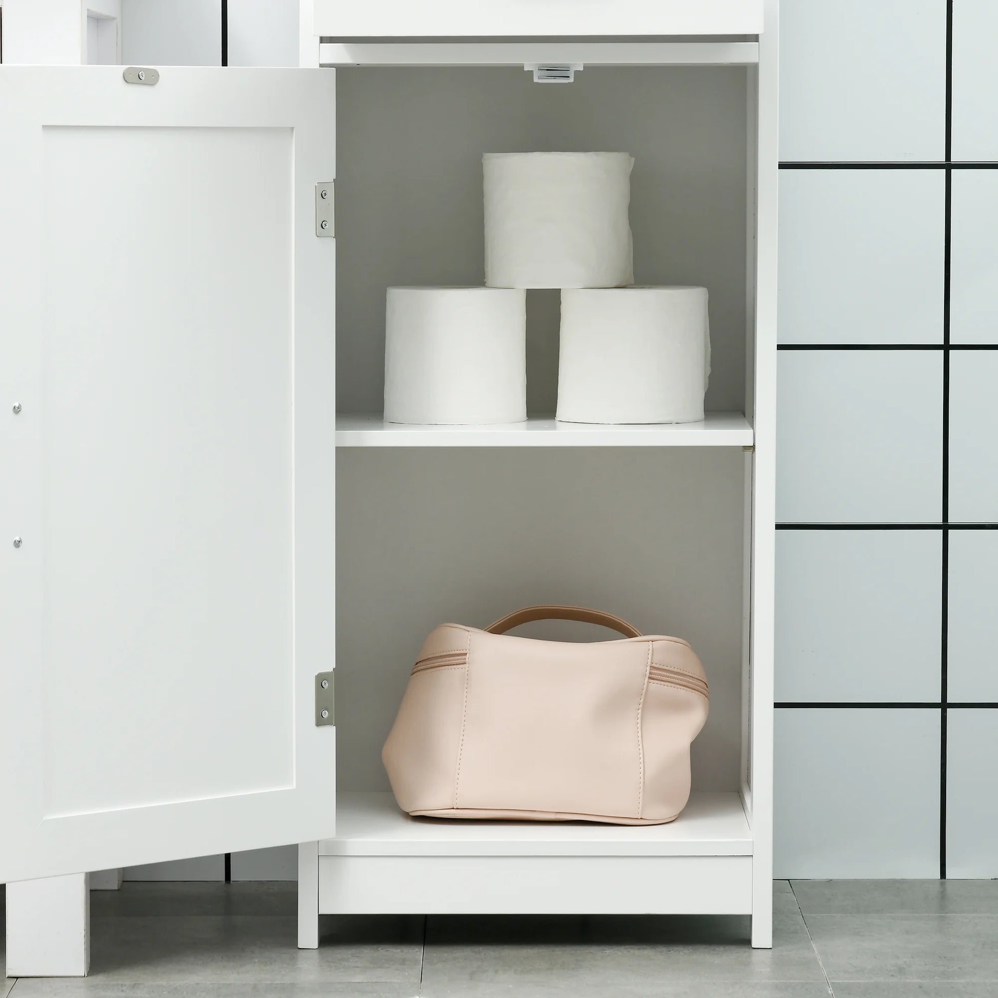kleankin Slim Bathroom Storage Cabinet, Tall Bathroom Cabinet, Linen Tower with Open Shelf, Drawer, Recessed Doors, and Adjustable Shelves, White