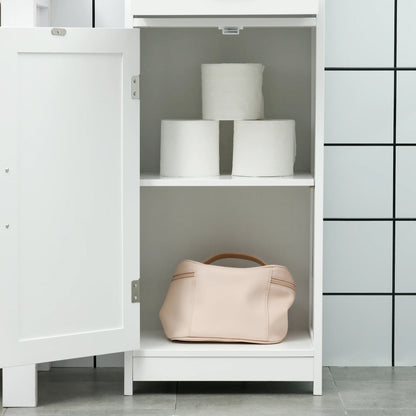 kleankin Slim Bathroom Storage Cabinet, Tall Bathroom Cabinet, Linen Tower with Open Shelf, Drawer, Recessed Doors, and Adjustable Shelves, White