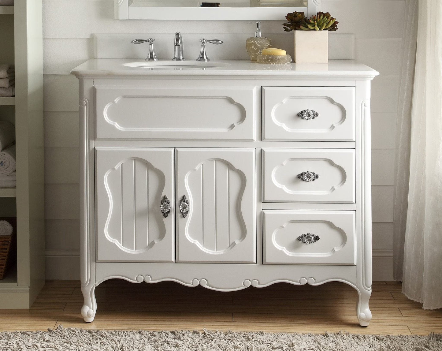 Benton Collection 42" Light Blue Cottage Bathroom Vanity with White Marble Top