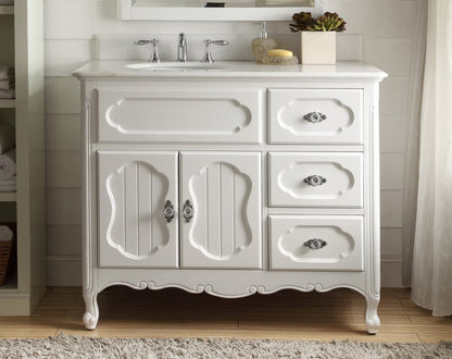 Benton Collection 42" Light Blue Cottage Bathroom Vanity with White Marble Top