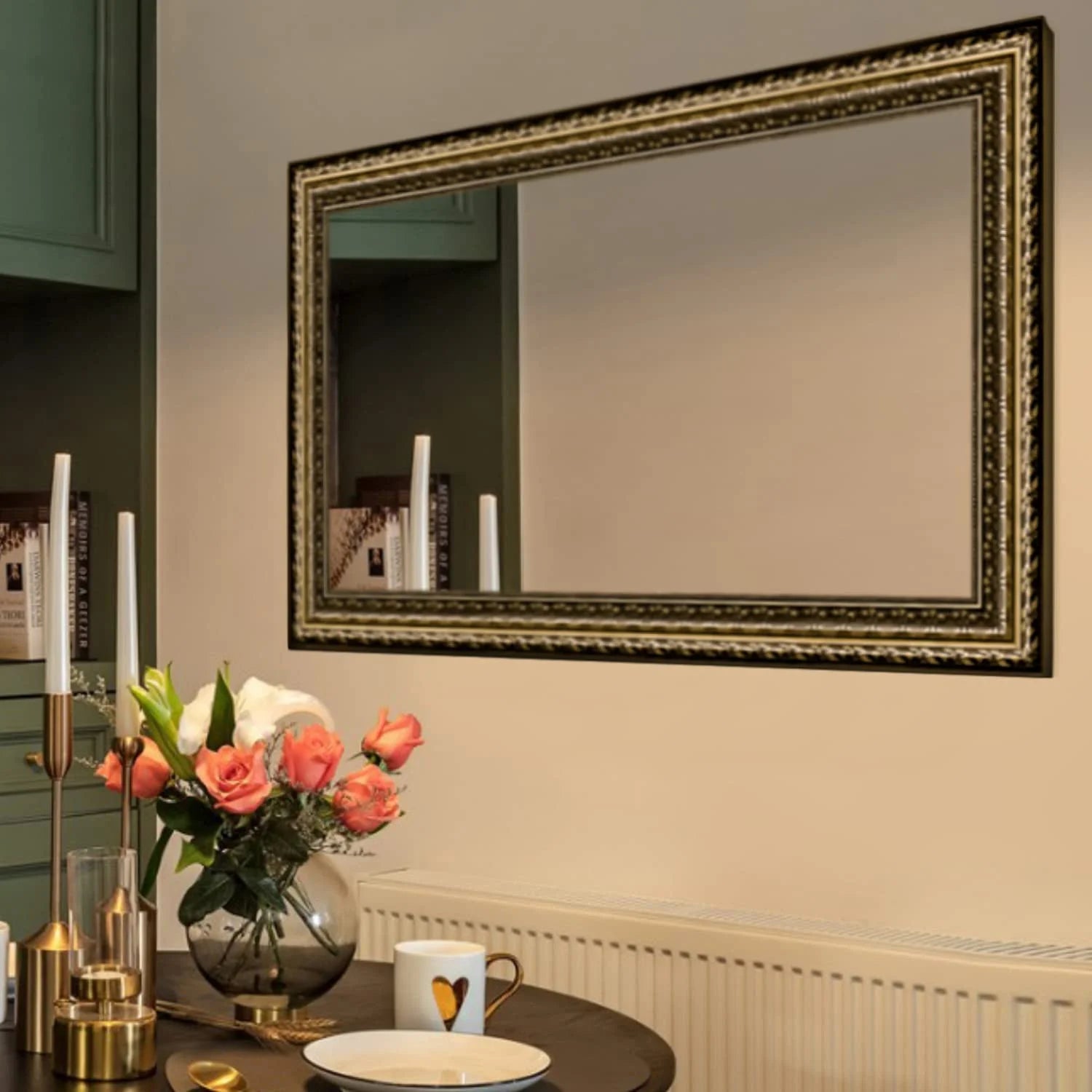 H-A Black&Gold Framed Rectangle Bathroom Mirrors for Wall,Wall Mounted Vintage Mirror Vertical or Horizontal Hanging for Living Room,Bedroom (40''x24''Vintage)