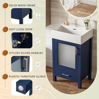 Harper & Bright Designs 20" Small Bathroom Vanity with Sink, Bathroom Vanity Cabinet with Ceramic Top and Storage Drawer, Blue