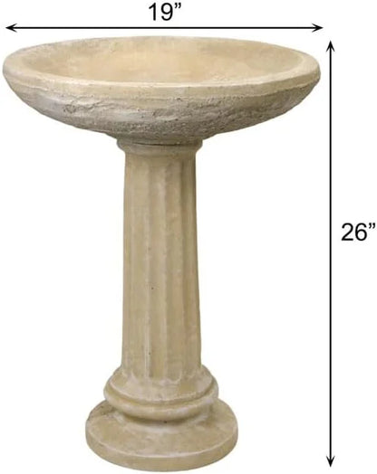 Solid Rock Stoneworks 2 Piece Collanade Birdbath - 26" Tall - Desert Sand Color
