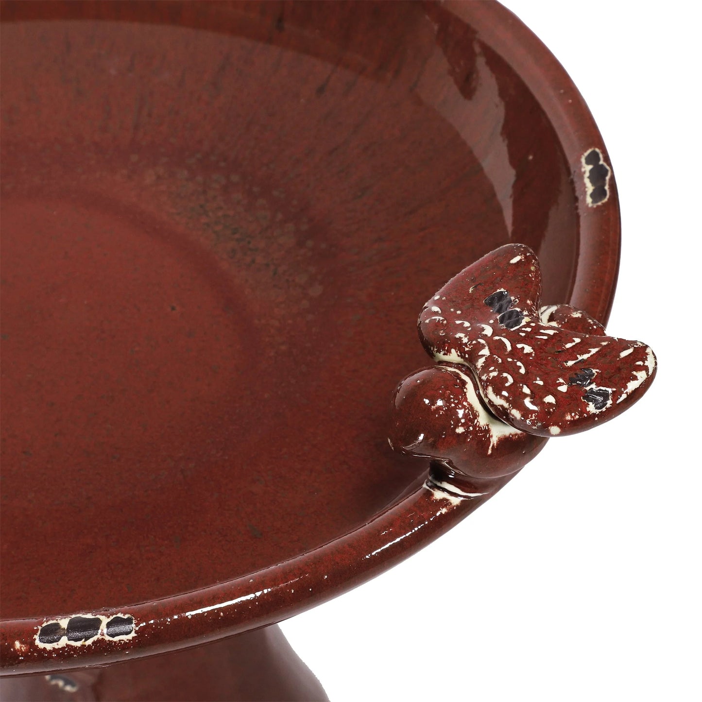 Alpine Corporation Ceramic Pedestal Birdbath with 2 Bird Figurines, Deep Red
