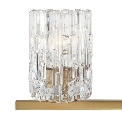 Possini Euro Design Icelight Modern Wall Light Warm Brass Hardwire 36" 4-Light Fixture Textured Ice Glass for Bedroom Bathroom Vanity Living Room