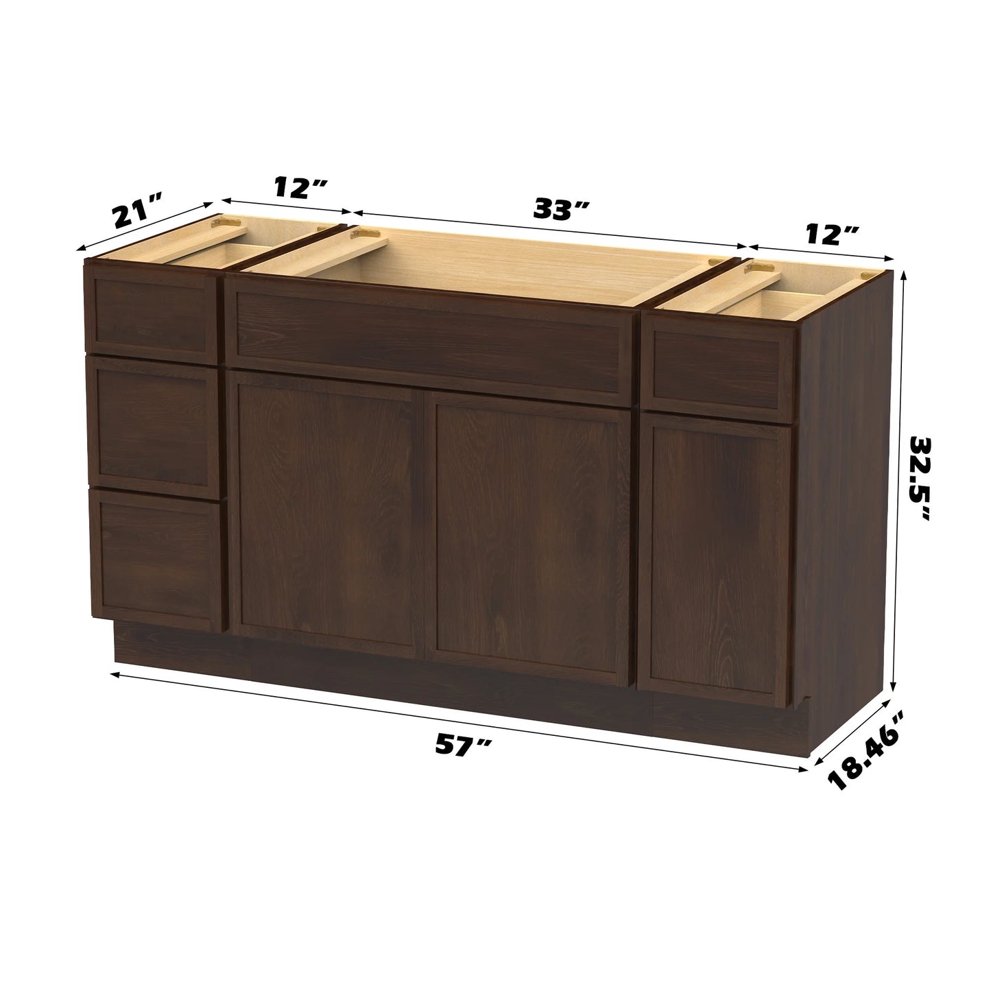 57 in. W x 21 in. D x 32.5 in. H Bath Vanity Cabinet without Top in Gray