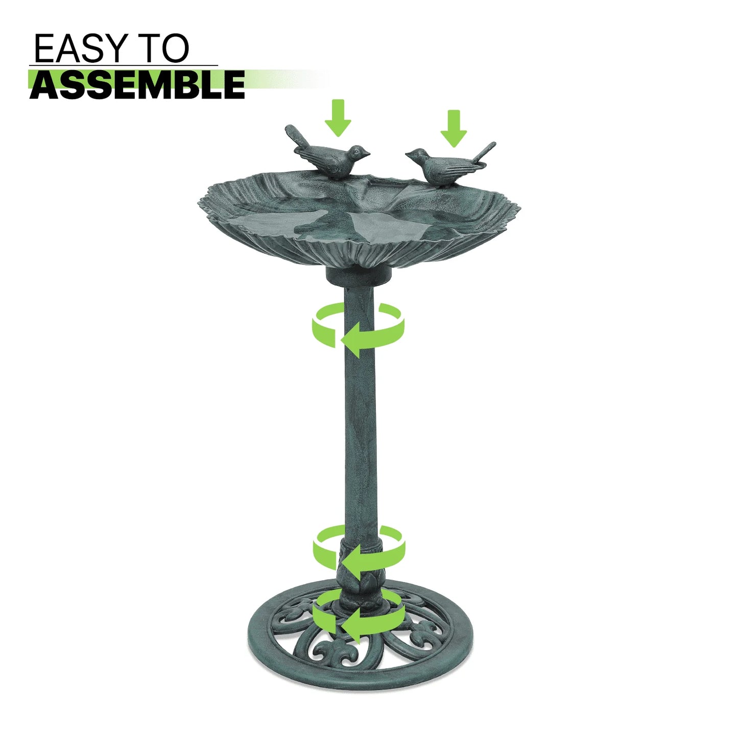 Magshion 28" Outdoor Garden Green Pedestal Bird Bath with Solar Pumb, for Patio Backyard Décor