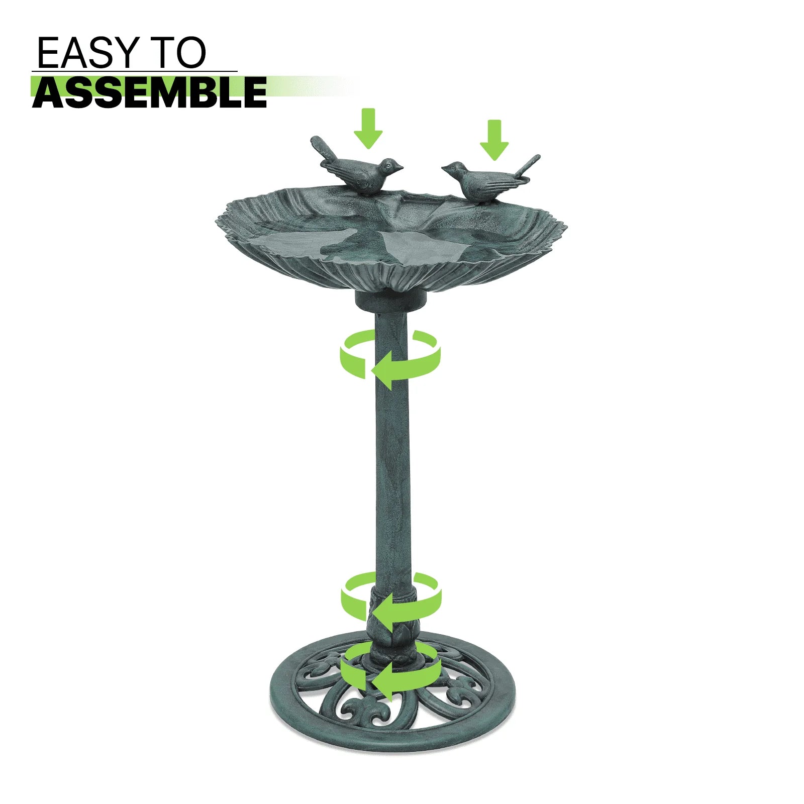Magshion 28" Outdoor Garden Green Pedestal Bird Bath with Solar Pumb, for Patio Backyard Décor