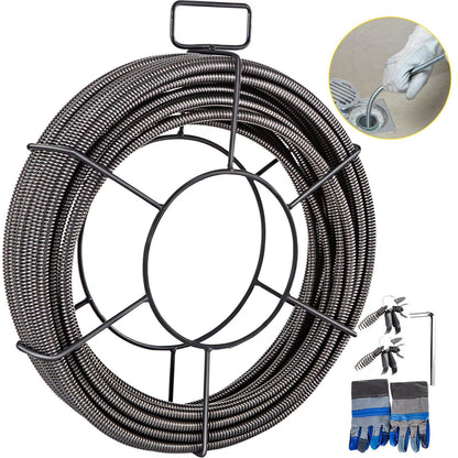 1/2 x 100ft Solid Drain Spiral Cable - Heavy Duty Serpentine Pipe for Kitchen/Bathroom Sink Clogged, Sewer Cleaning Tool