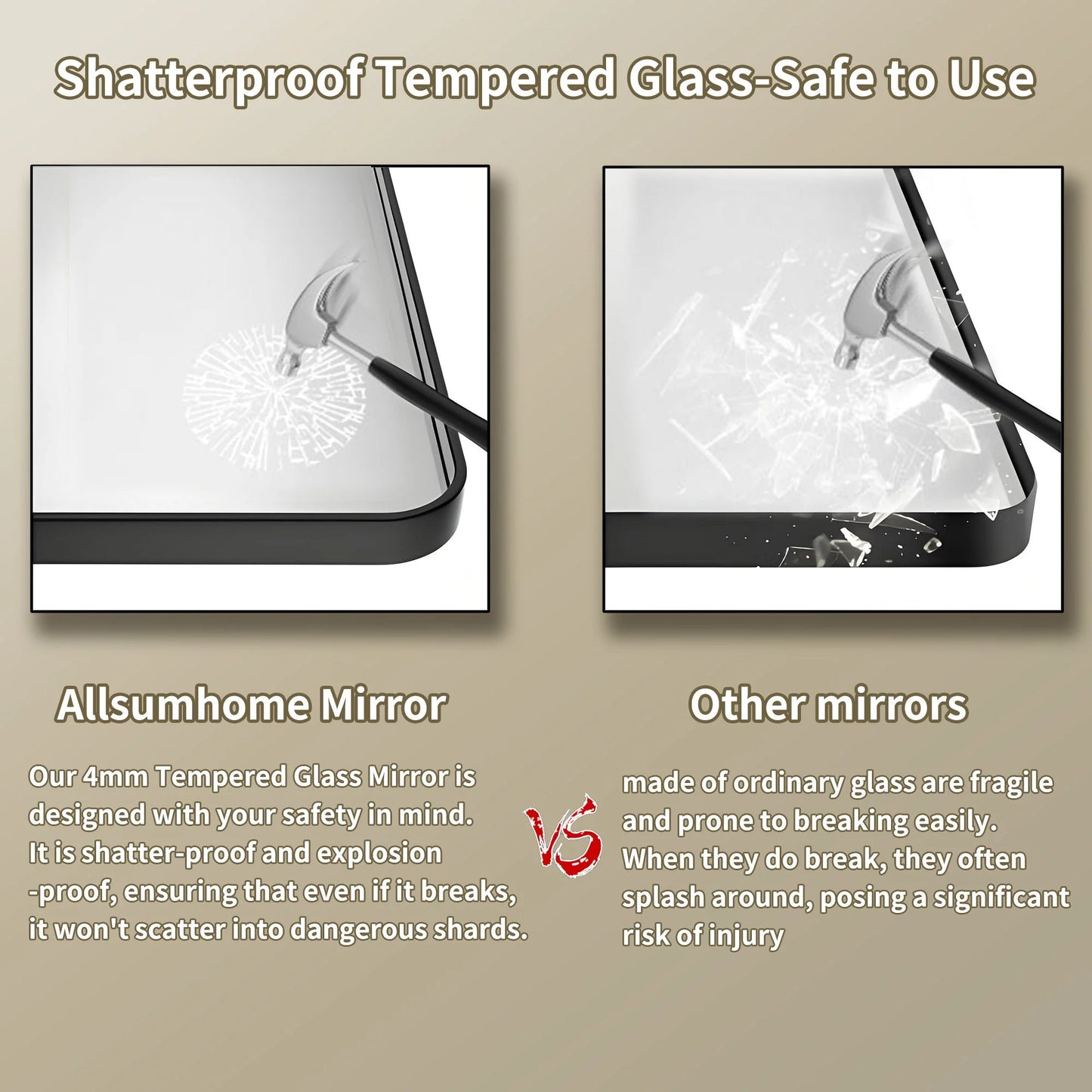 Noir Black Framed Vanity Mirror, Anti-Fog, Front & Backlit, Dimmable, Horizontal/Vertical Mount, Modern Bathroom Decor