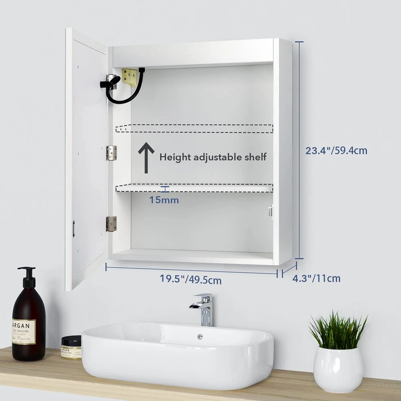 RichYa Bathroom Cabinet Wall Mounted Mirror Medicine Cabinet with LED Lights Adjustable Shelf, Defogger, Memory 3-Color Mode, Dimmer, Anti-Fog