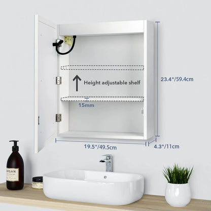 RichYa Bathroom Cabinet Wall Mounted Mirror Medicine Cabinet with LED Lights Adjustable Shelf, Defogger, Memory 3-Color Mode, Dimmer, Anti-Fog