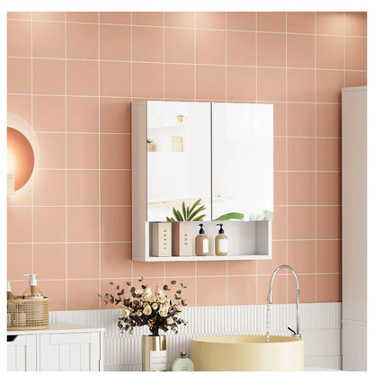 Bathroom Wall Cabinet Medicine Cabinet, Wall Mounted Bathroom Mirror with Storage Mirror Cabinet with 2 Doors and Adjustable Shelf, Laundry Living Room, White