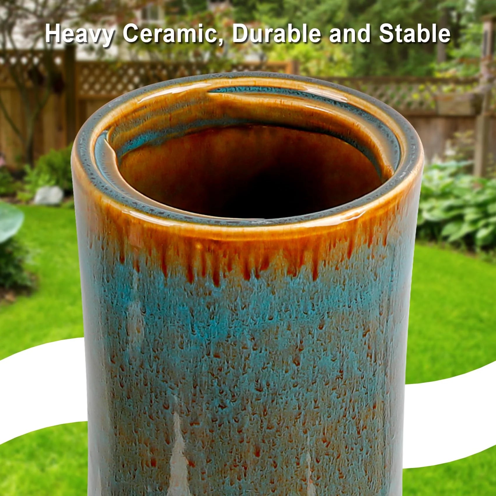EFISPSS Ceramic Outdoor Bird Bath with Diamond and Blue Decor