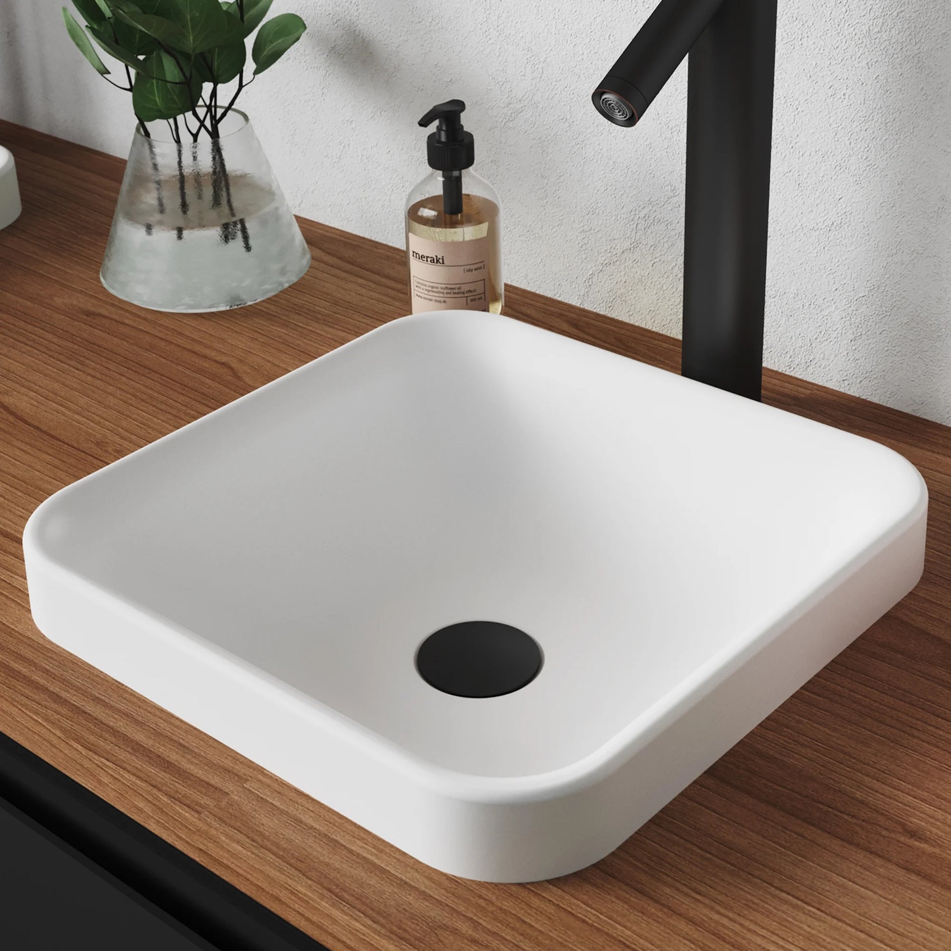KRAUS Natura Square Semi-Recessed Composite Bathroom Sink with Matte Finish and Nano Coating in White