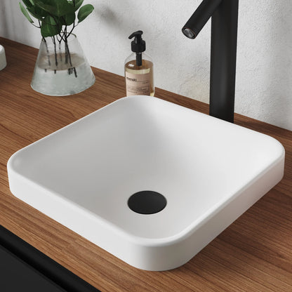 KRAUS Natura Square Semi-Recessed Composite Bathroom Sink with Matte Finish and Nano Coating in White