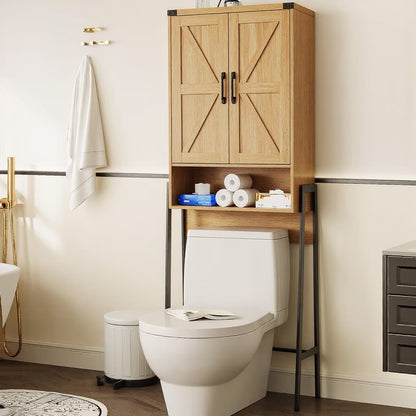 Vabches Over The Toilet Storage Cabinet, 68" H Farmhouse Freestanding Bathroom Storage Organizer with Double Doors & Storage Shelves