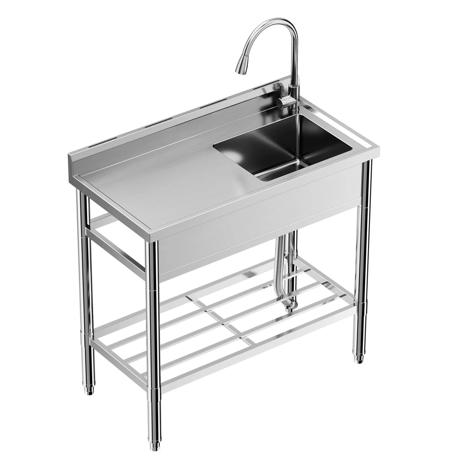 Garvee Utility Sink,39"x20"x37" Freestanding Single Bowl Kitchen Sink with Faucet & Drainboard,Stainless Steel Sink with Storage Shelves for Laundry Room Bathroom Farmhouse