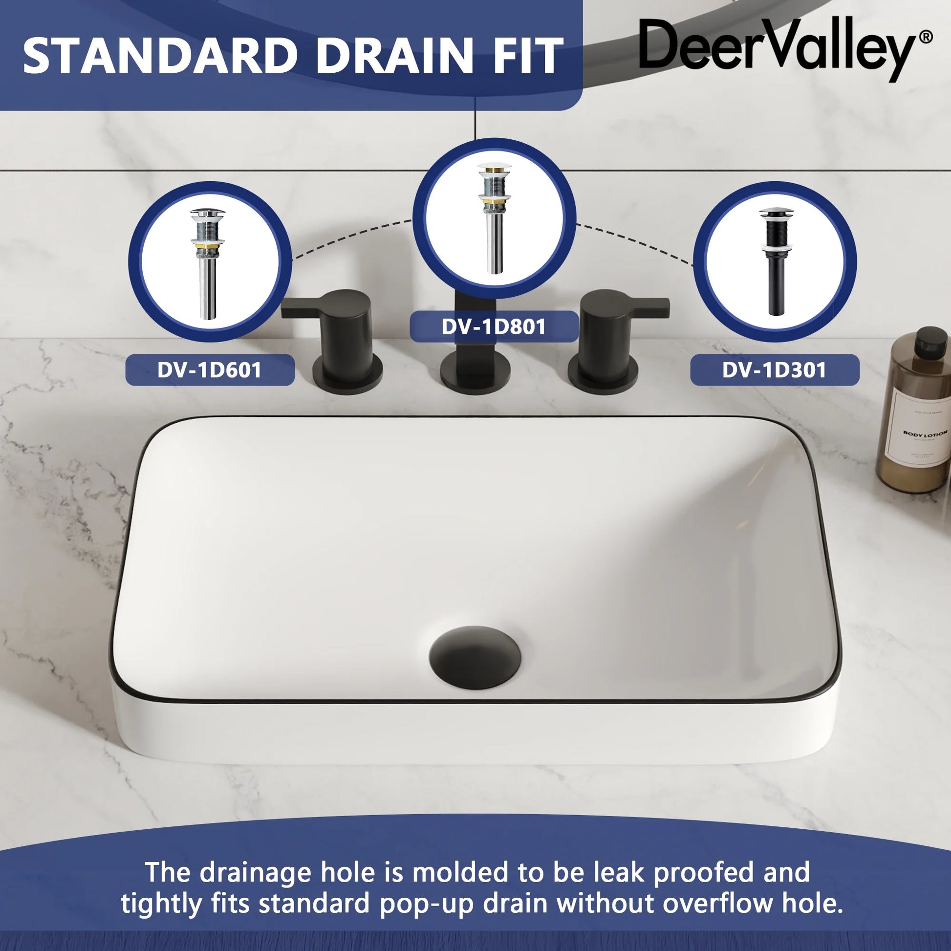 DV-1V0235 DeerValley Ally 19'' x 12'' Drop-In Bathroom Sink Semi-Recessed Vessel Sink Rectangular Above Counter Basin