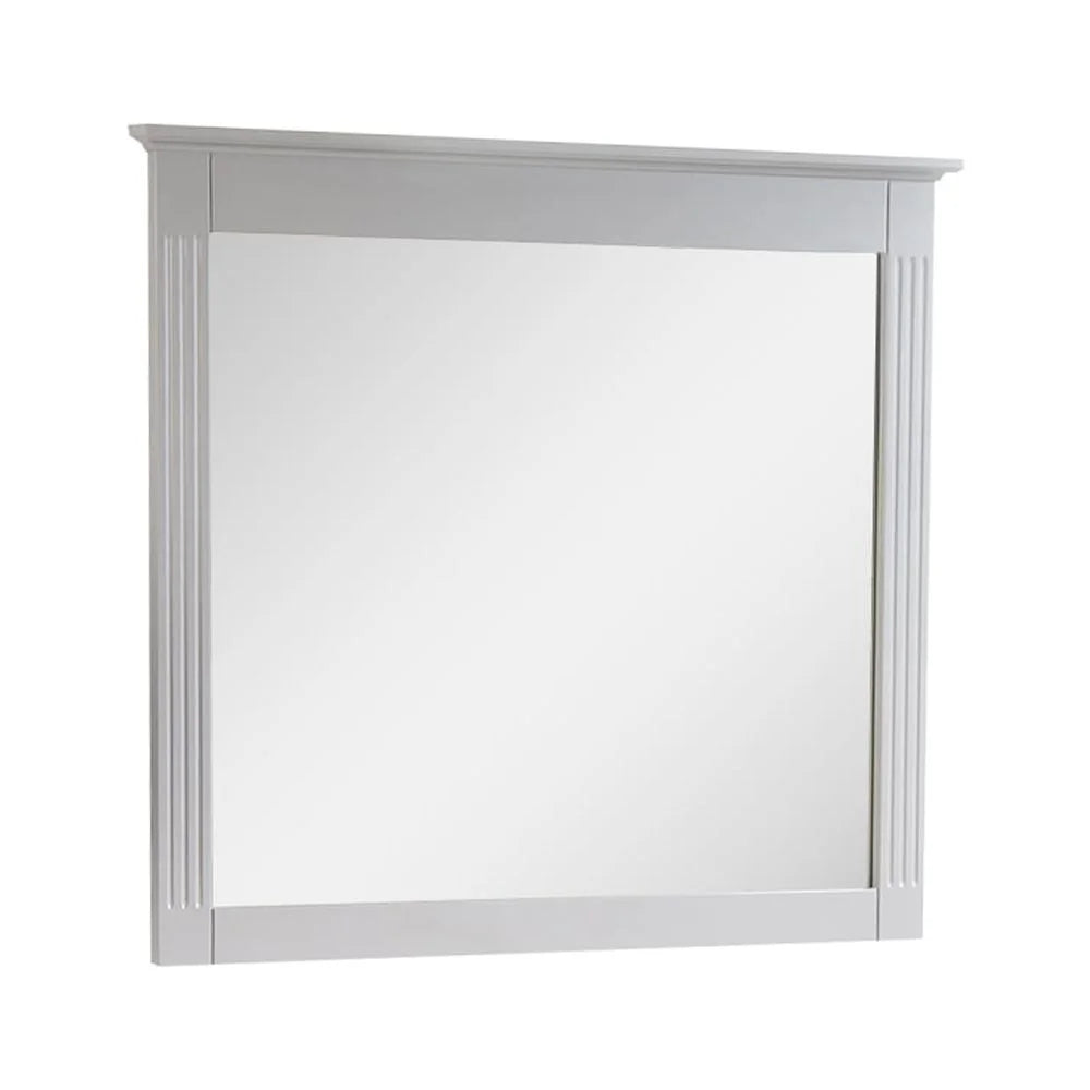 Forclover 38" x 33" Rectangle Wall-Mounted Wooden Framed Vanity Mirror, Makeup Bathroom Wall Mirror for Bathroom Living Room Entryway, White