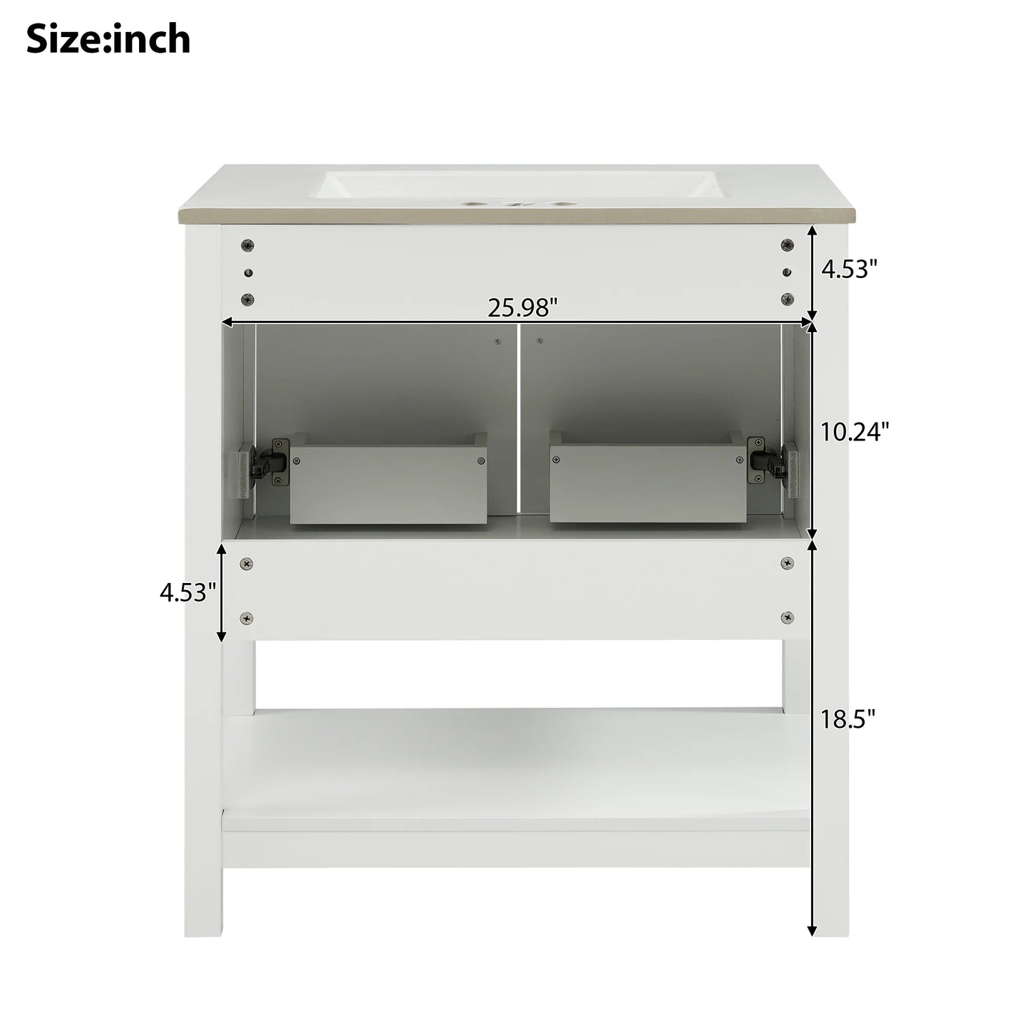 30-Inch White Bathroom Vanity with Ceramic Sink and Versatile Storage - Ideal for Small Bathrooms, White