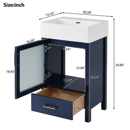 Harper & Bright Designs 20" Small Bathroom Vanity with Sink, Bathroom Vanity Cabinet with Ceramic Top and Storage Drawer, Blue
