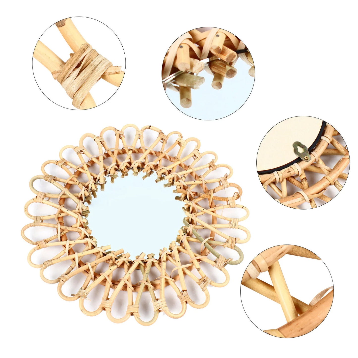 Miumaeov Rattan Wall Mirror Sunflower Round Wall Mirro for Living Room and Bathroom Decor Diameter 40cm/15.75"