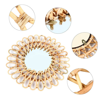 Miumaeov Rattan Wall Mirror Sunflower Round Wall Mirro for Living Room and Bathroom Decor Diameter 40cm/15.75"
