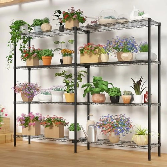 Tier Storage Shelves Standing Shelf Units NSF Wire Garage Organizer Heavy Duty Garage Shelving Unit L Shaped Clothes Rack for Corner Laundry Bathroom Kitchen Pantry Closet (Black, 4 Tire)