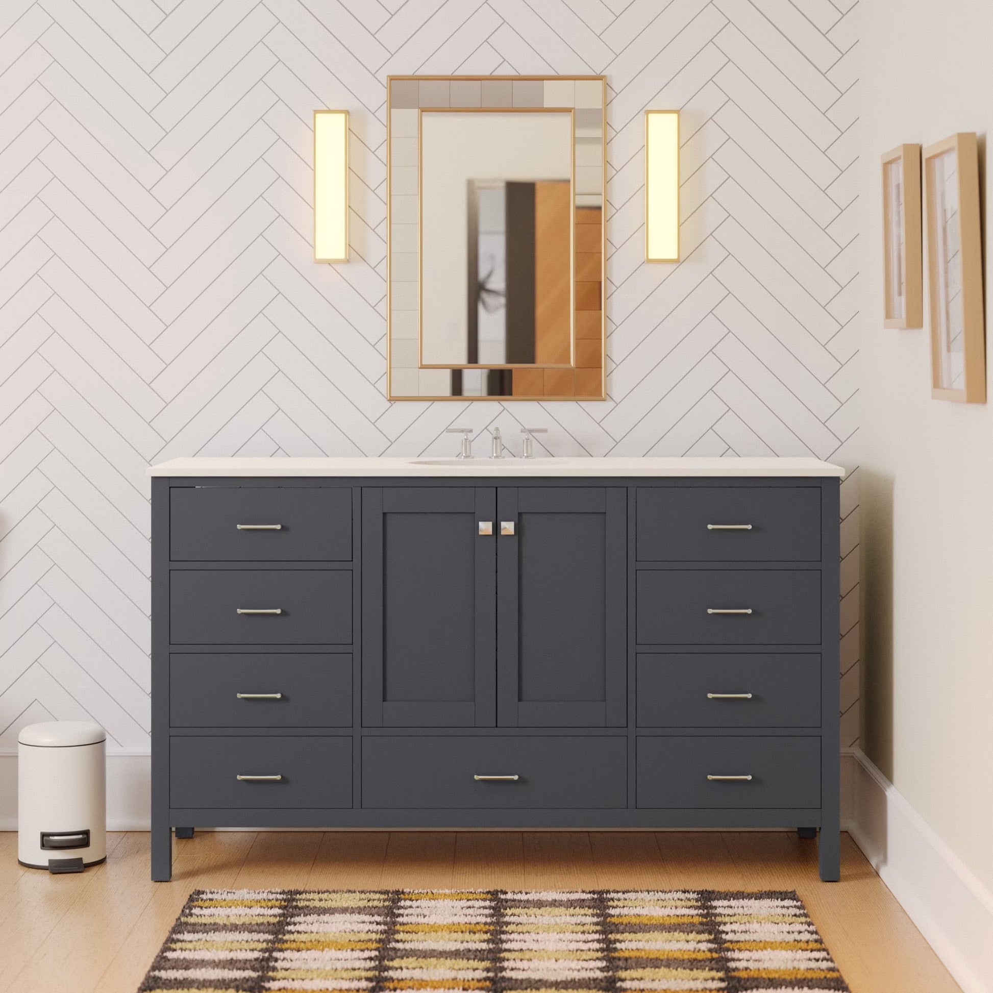 Horizon 60" Single Bathroom Vanity with White Cabinet and Engineered Carrara Top