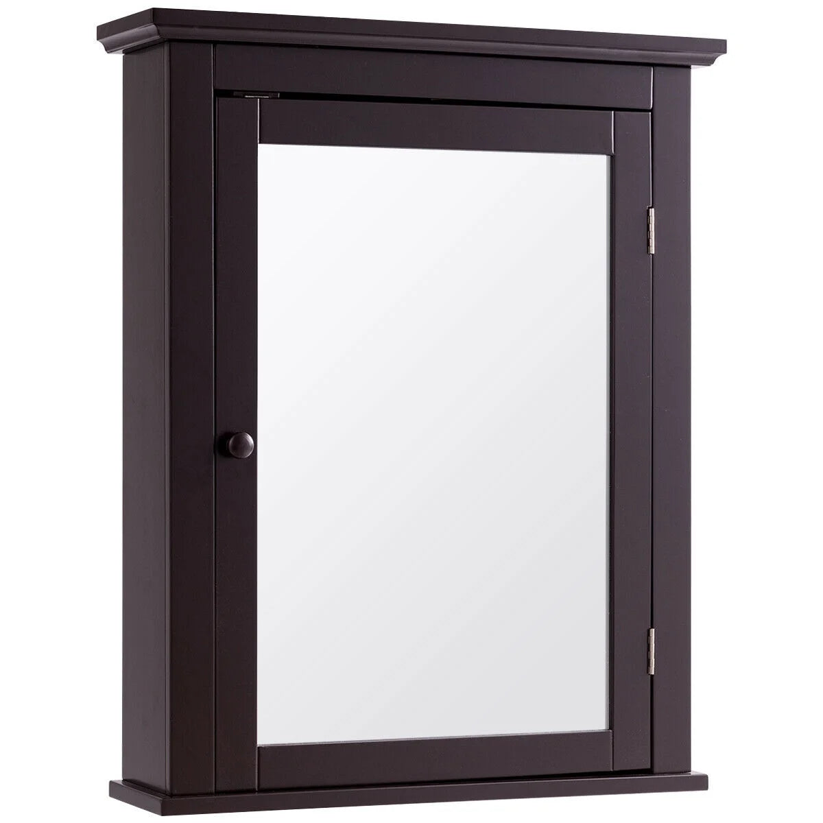 Gymax Bathroom Mirror Cabinet Adjustable Shelf Wall Mounted Medicine Storage Brown